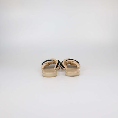Chanel Beige Leather Rope With Faux Pearls CC Slide Sandals