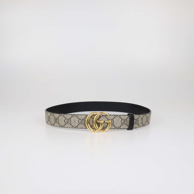 Gucci Beige/Black GG Supreme Canvas and Leather Reversible GG Marmont Buckle Belt