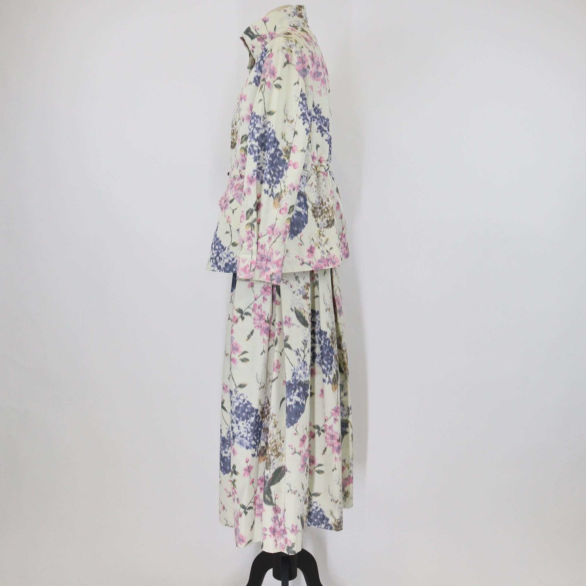 CH Carolina Herrera Multicolor Cotton Floral Print Chiné A-Line Jacket & Belted Maxi Skirt Set