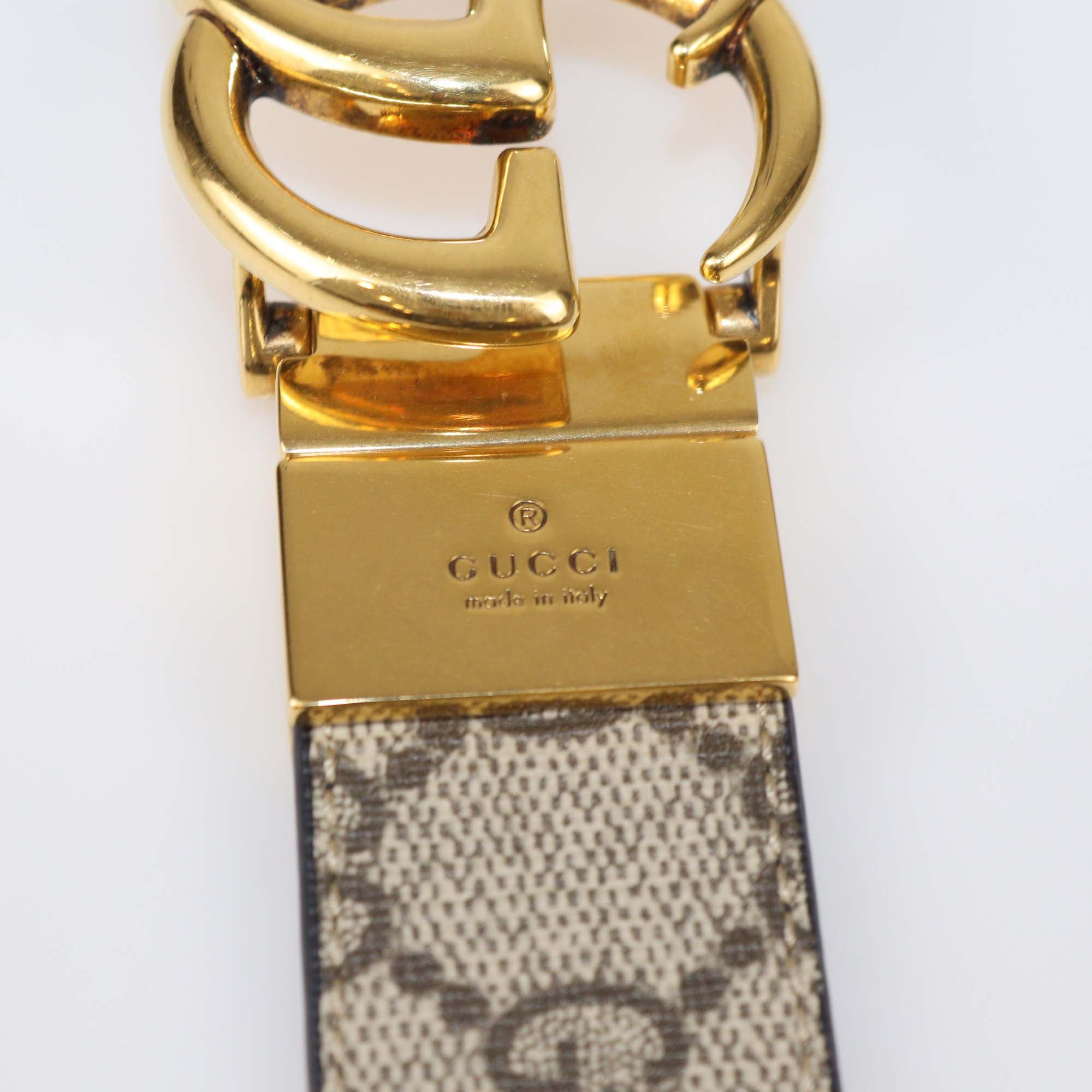 Gucci Beige/Black GG Supreme Canvas and Leather Reversible GG Marmont Buckle Belt