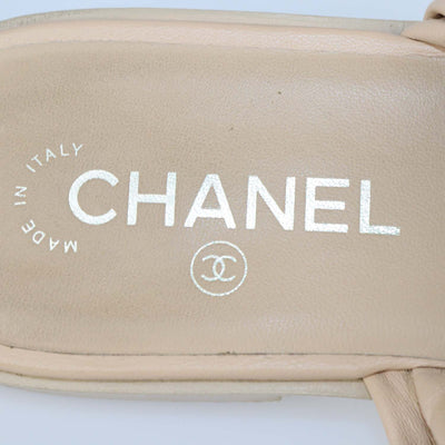 Chanel Beige Leather Rope With Faux Pearls CC Slide Sandals