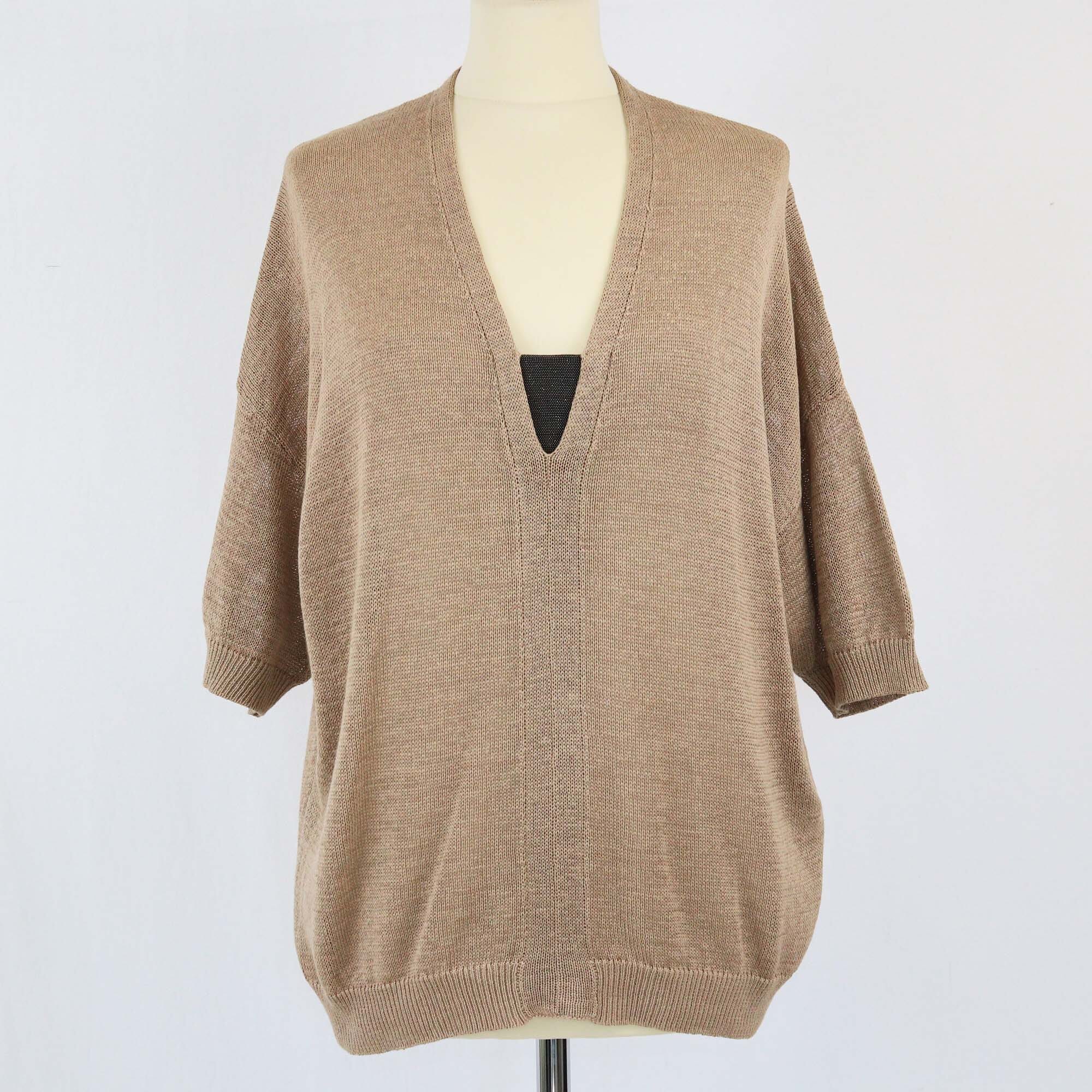 Brunello Cucinelli Brown Knitted V Neck Blouse Womens Brunello Cucinelli 