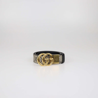 Gucci Beige/Black GG Supreme Canvas and Leather Reversible GG Marmont Buckle Belt