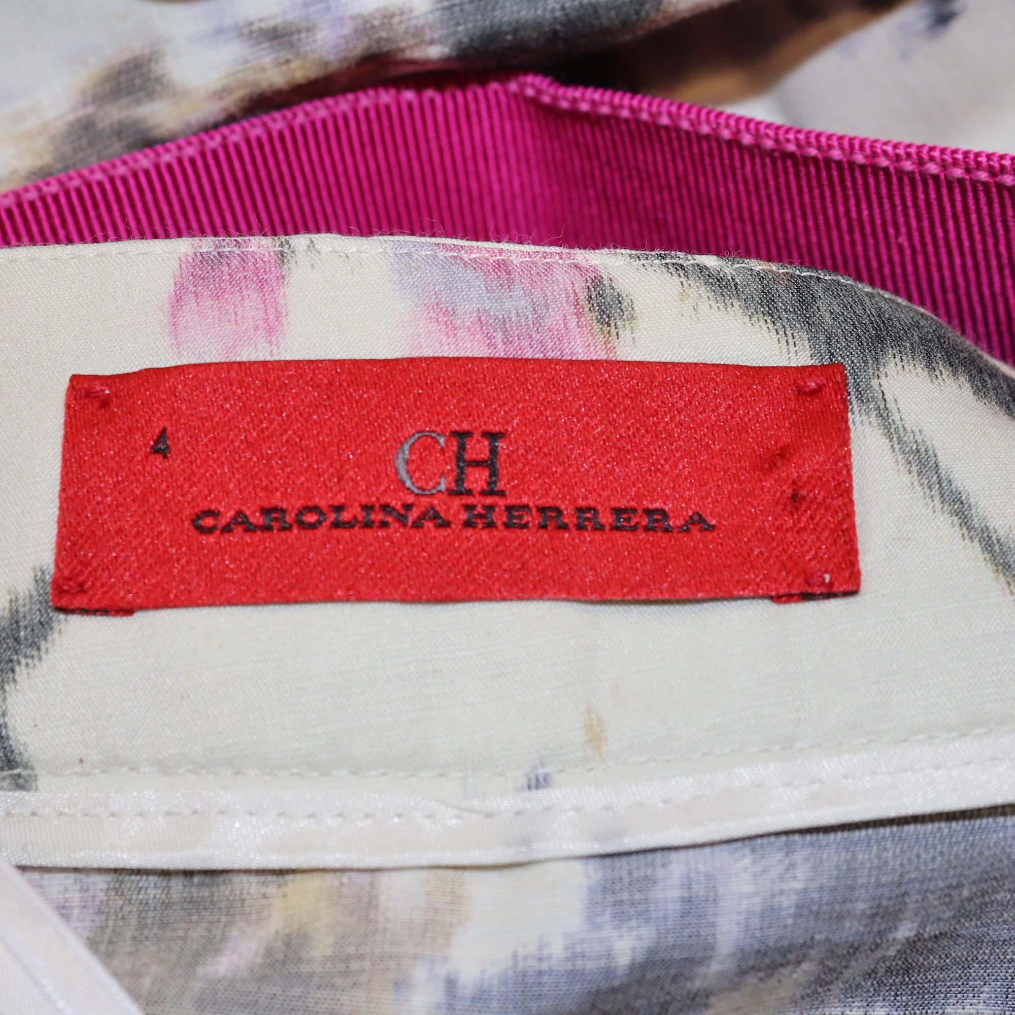 CH Carolina Herrera Multicolor Cotton Floral Print Chiné A-Line Jacket & Belted Maxi Skirt Set