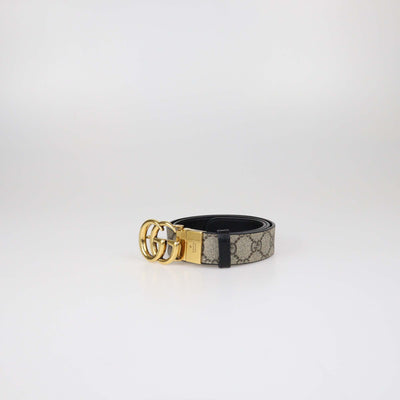 Gucci Beige/Black GG Supreme Canvas and Leather Reversible GG Marmont Buckle Belt