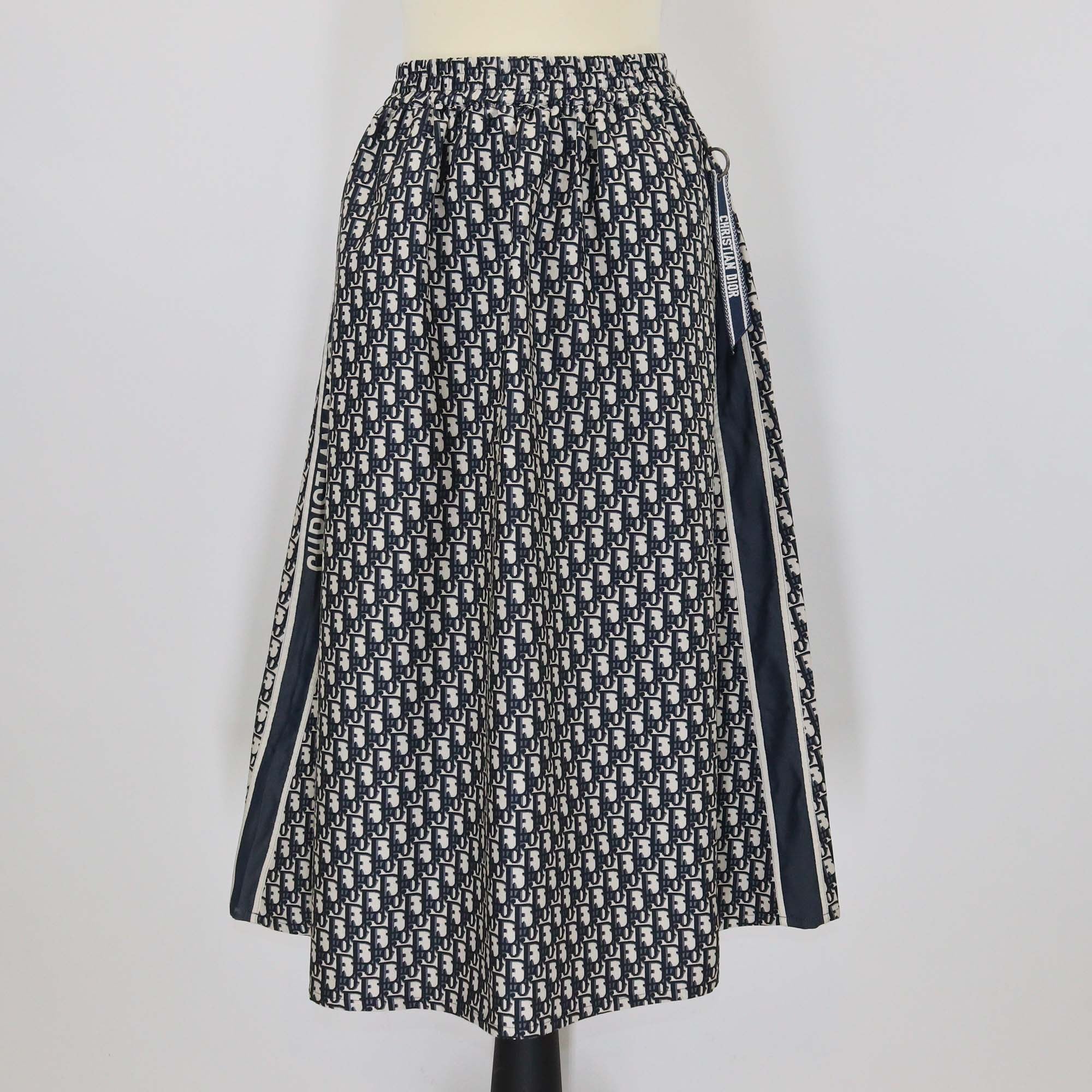 Christian Dior Navy Blue Oblique Jacquard Midi Skirt