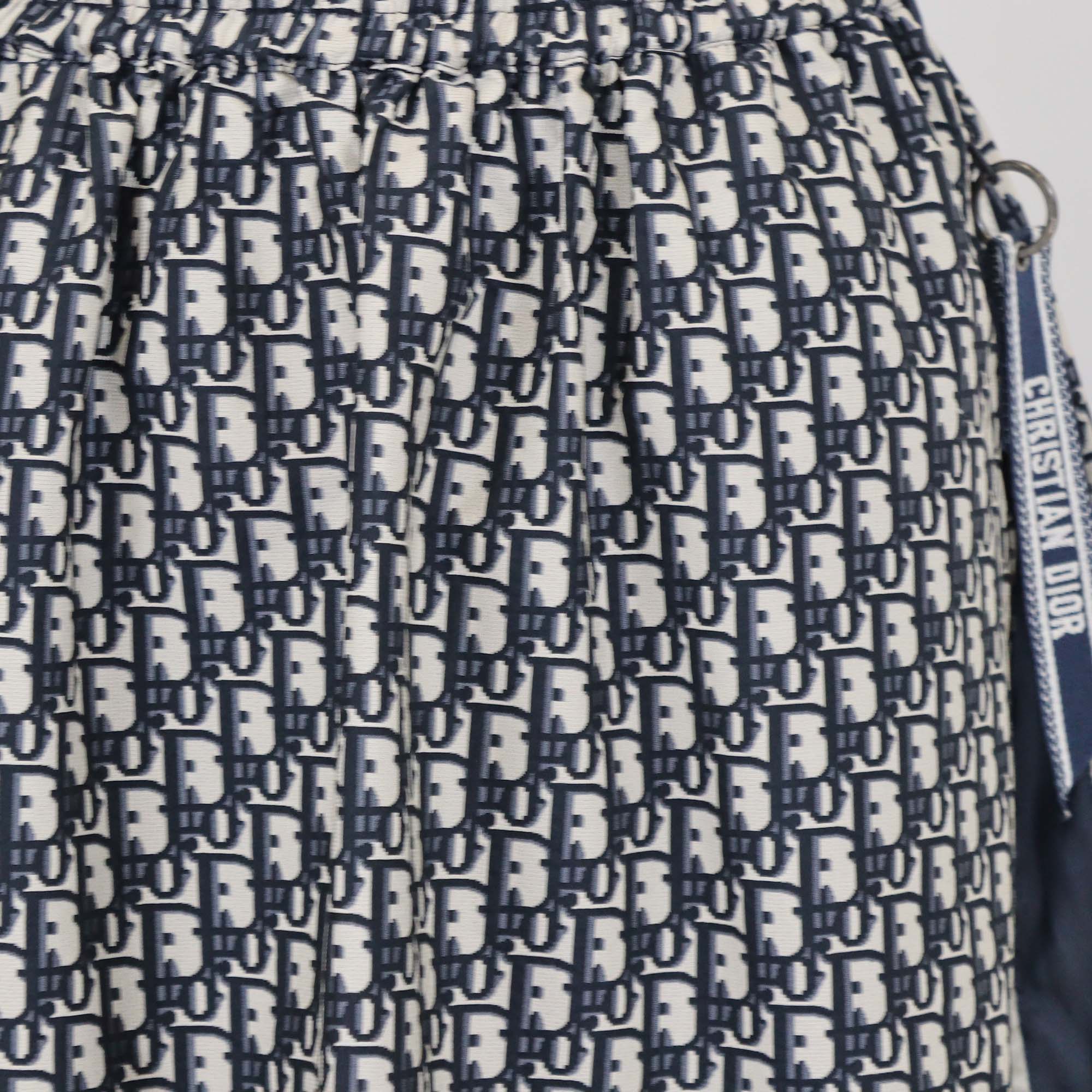 Christian Dior Navy Blue Oblique Jacquard Midi Skirt