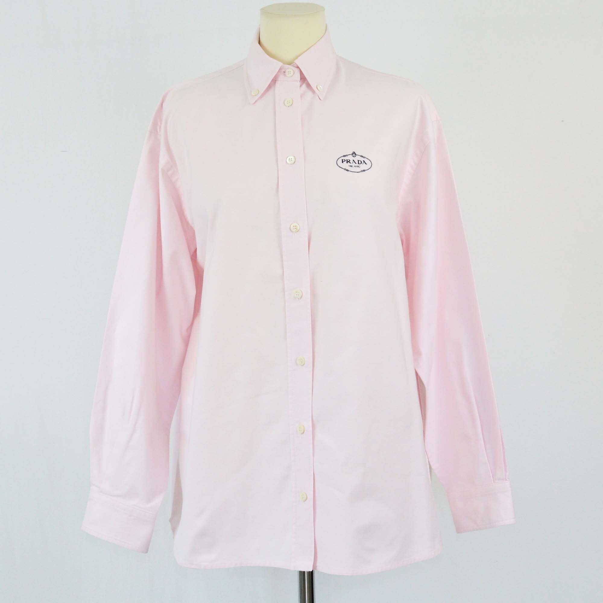 Prada Pink Denim Long Sleeve Logo Detailed Shirt Womens Prada 