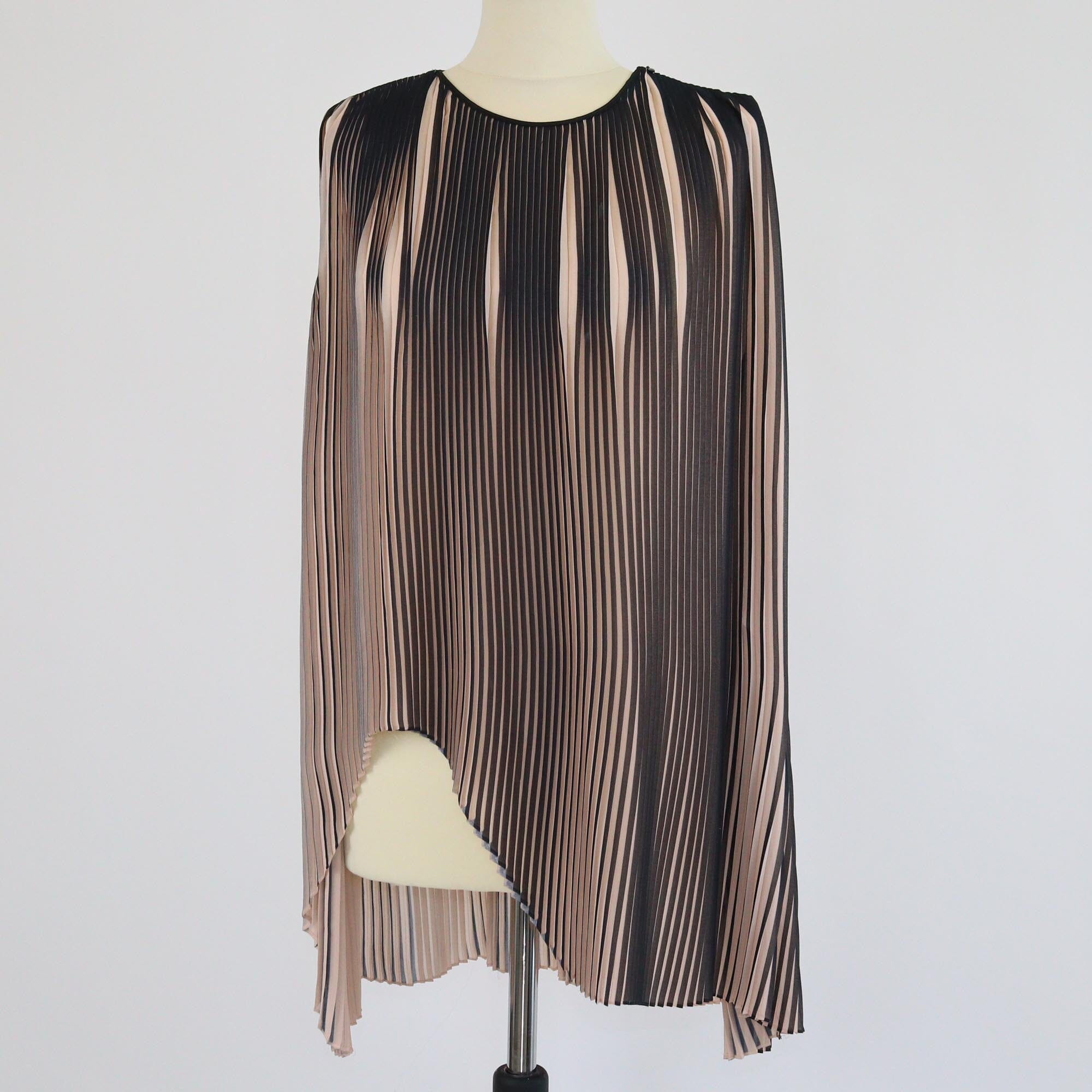 Stella McCartney Peach/Black Striped Pleated Sleeveless Tops Womens Stella McCartney 