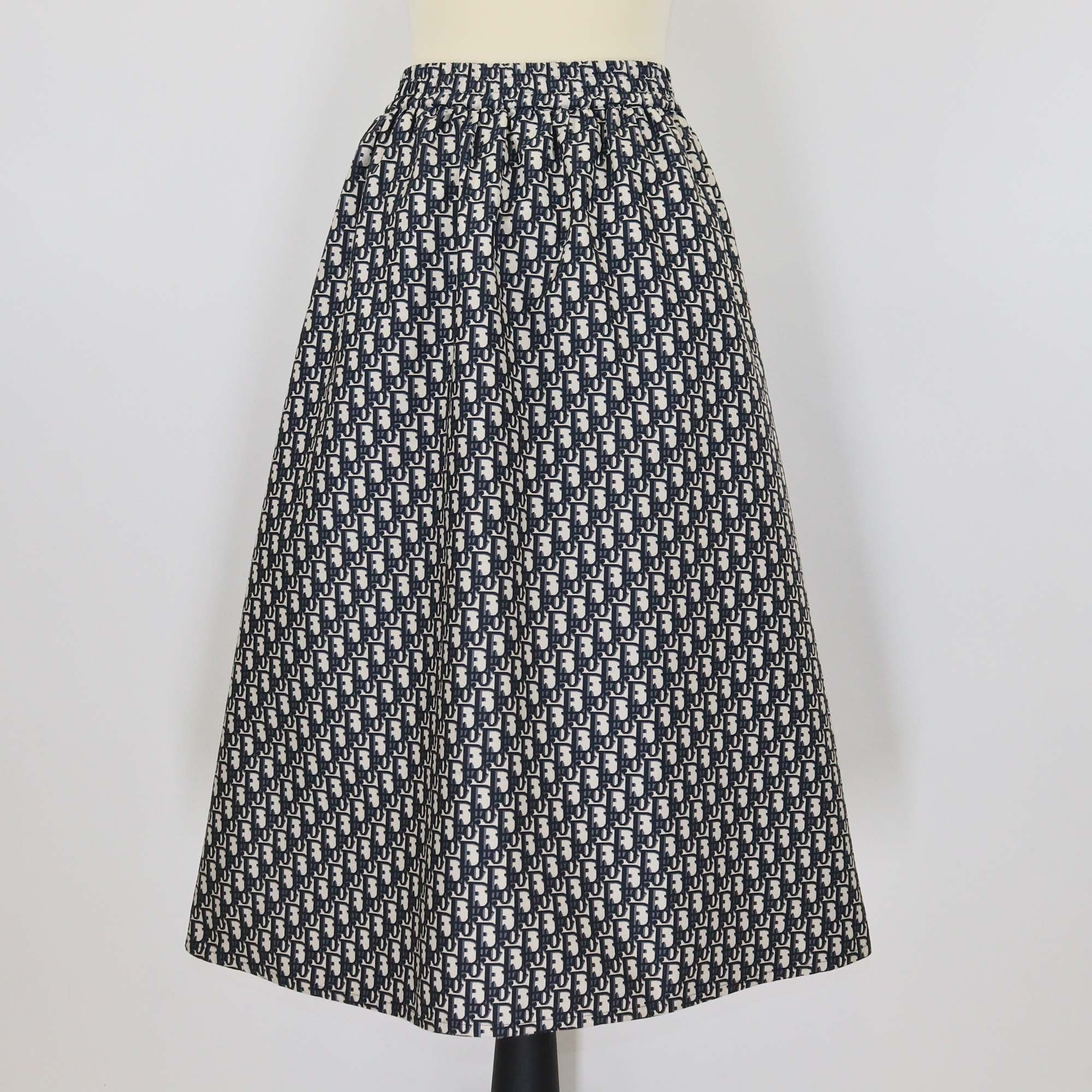 Christian Dior Navy Blue Oblique Jacquard Midi Skirt