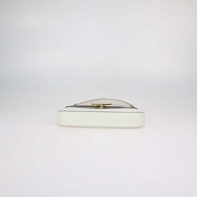 Prada Ivory Brushed Leather Plaque Flap Shoulder Bag