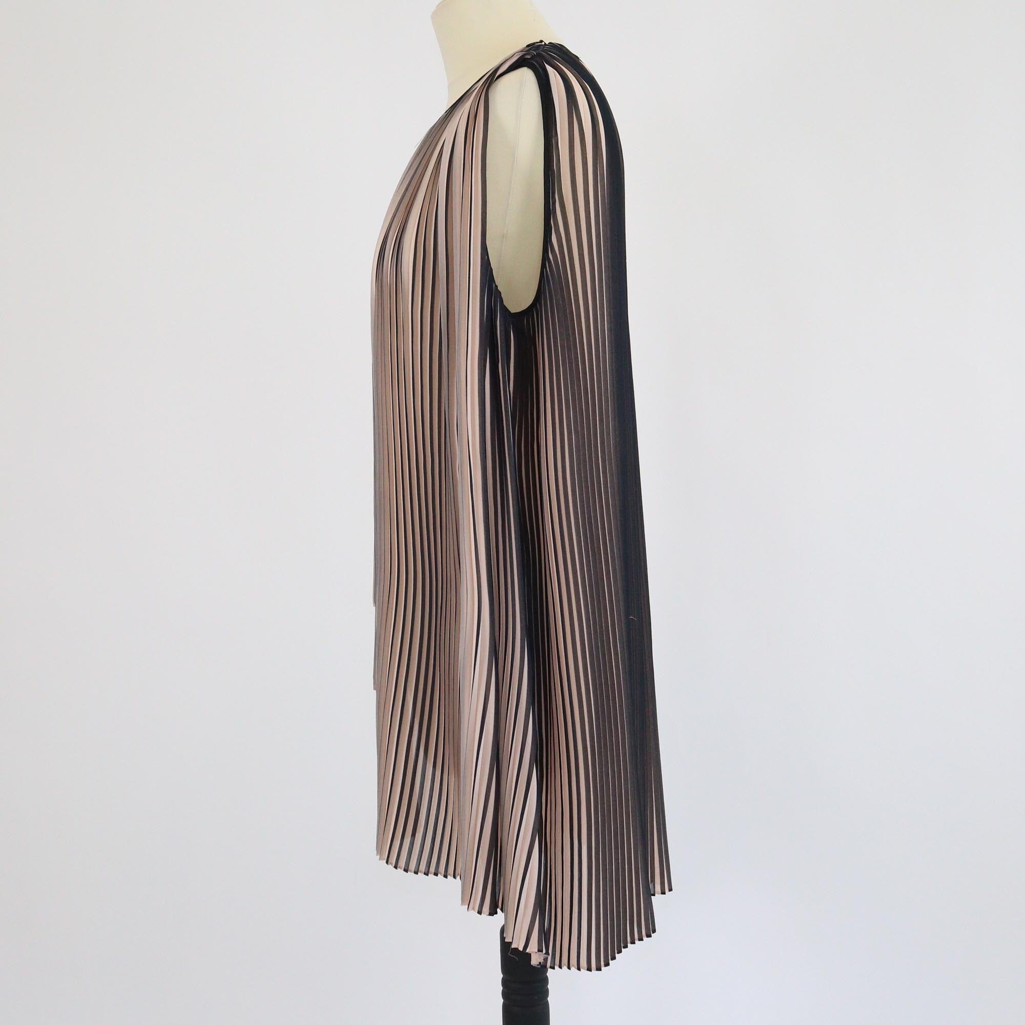 Stella McCartney Peach/Black Striped Pleated Sleeveless Tops Womens Stella McCartney 