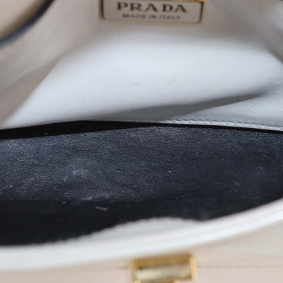 Prada Ivory Brushed Leather Plaque Flap Shoulder Bag