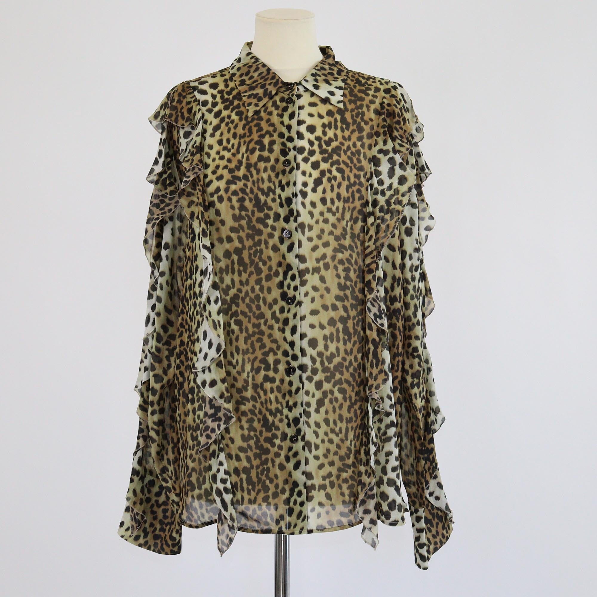 Blumarine Brown Leopard Printed Ruffled Long Sleeve Blouse Womens Blumarine 