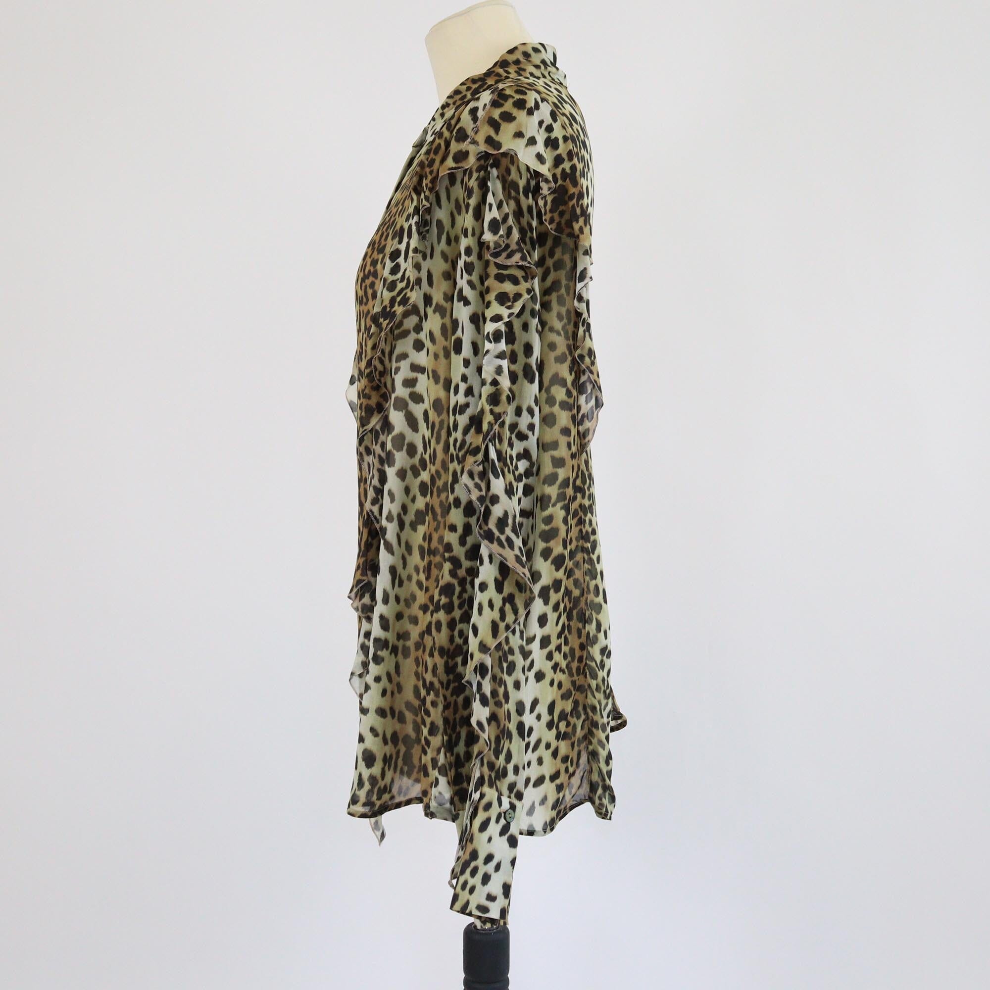 Blumarine Brown Leopard Printed Ruffled Long Sleeve Blouse Womens Blumarine 