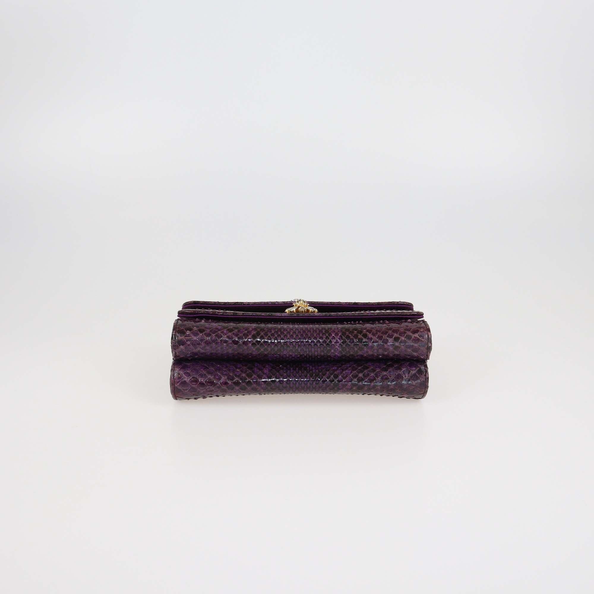 Dolce & Gabbana Purple Python Crystal Embellished Chain Clutch Womens Dolce & Gabbana 