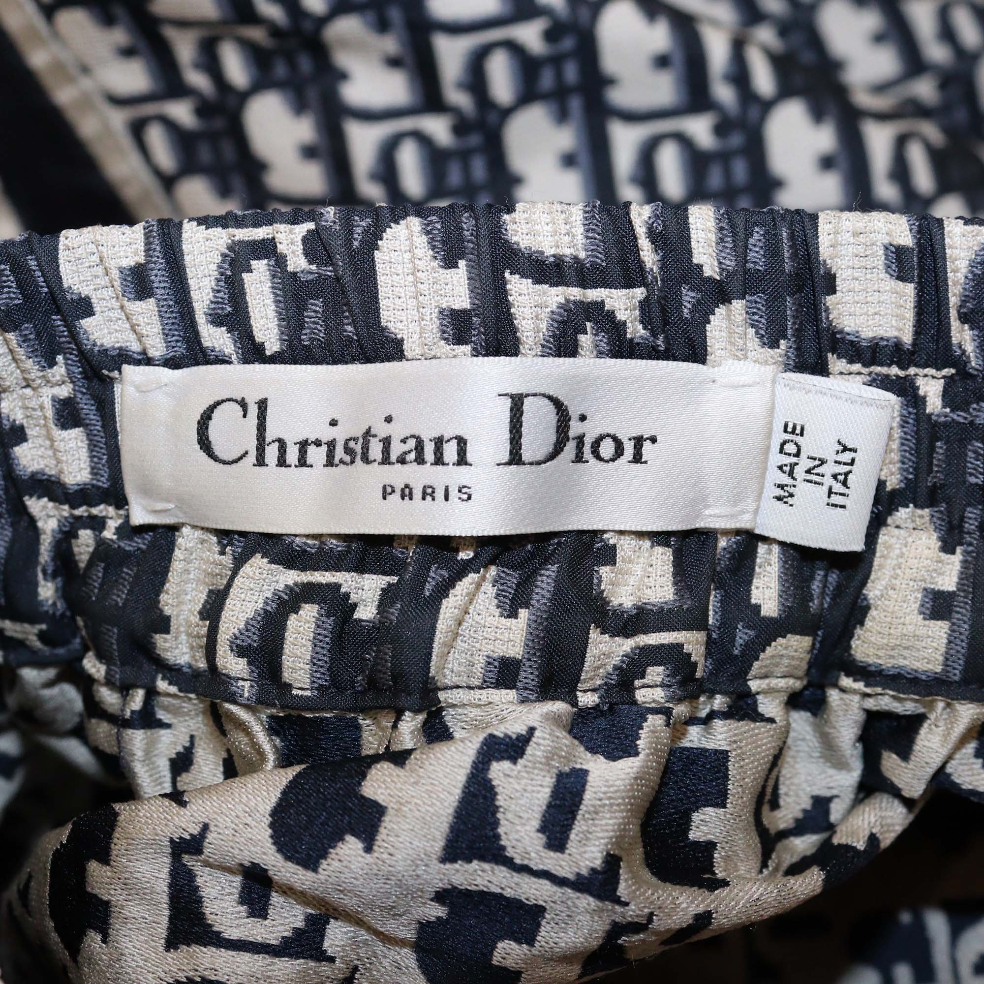 Christian Dior Navy Blue Oblique Jacquard Midi Skirt
