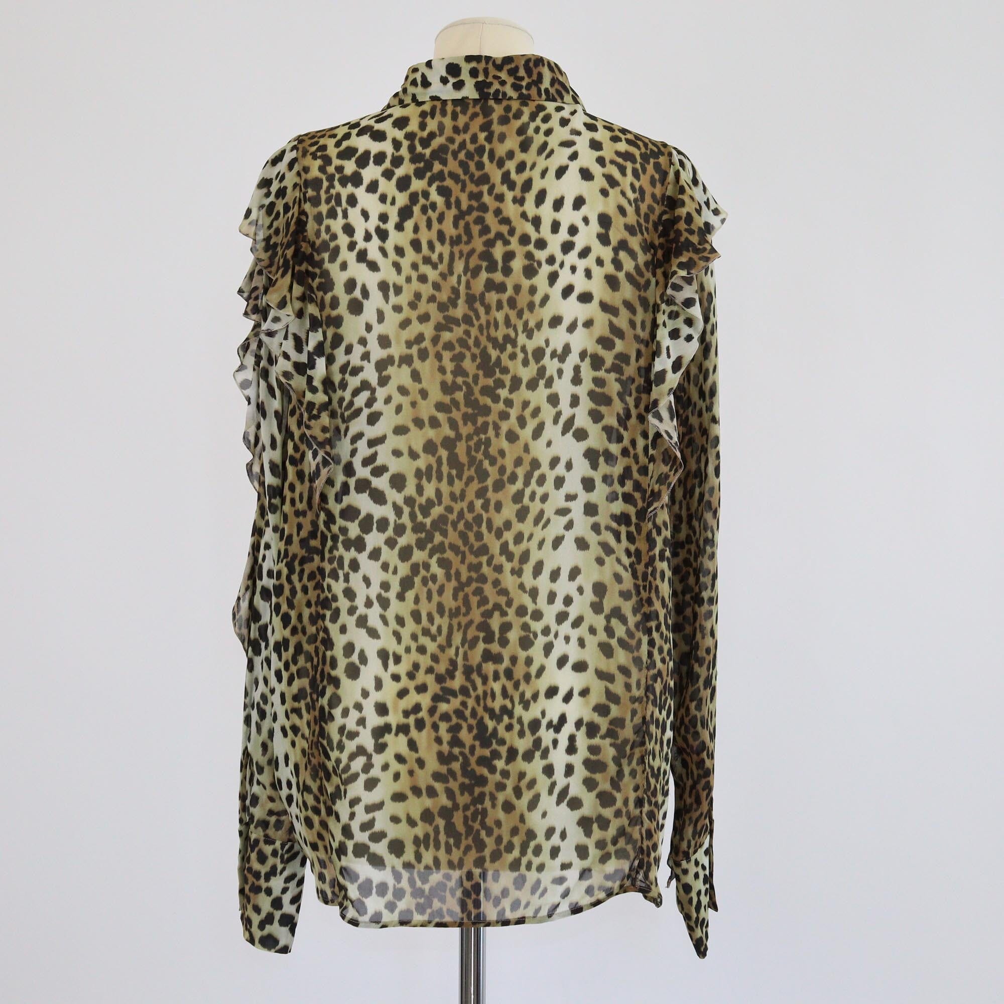 Blumarine Brown Leopard Printed Ruffled Long Sleeve Blouse Womens Blumarine 