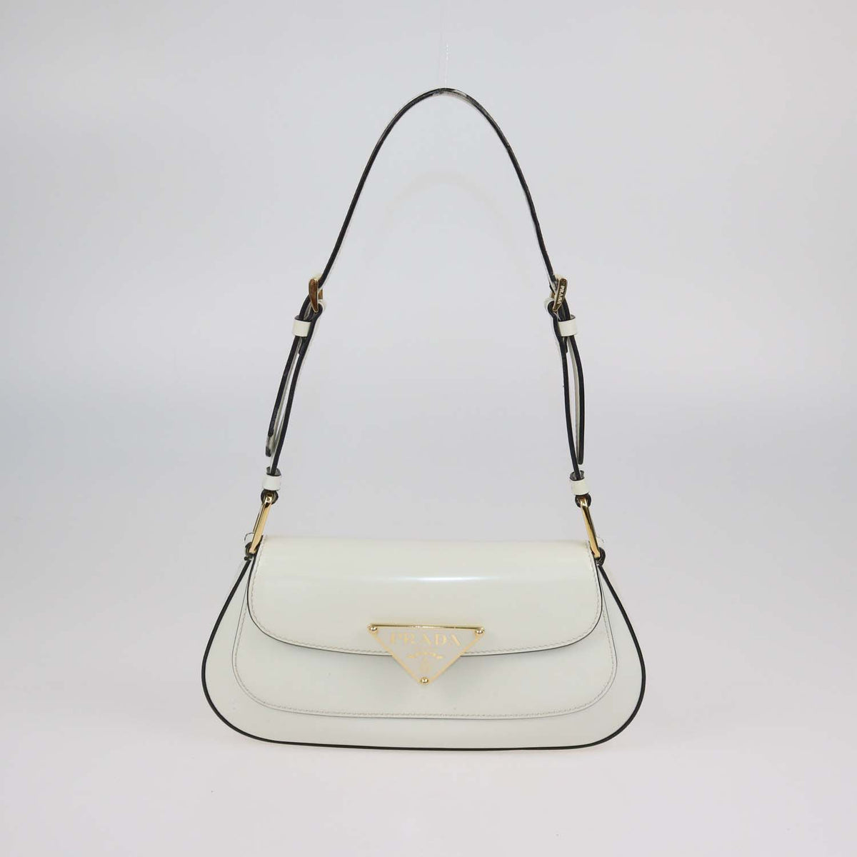 Prada Ivory Brushed Leather Plaque Flap Shoulder Bag