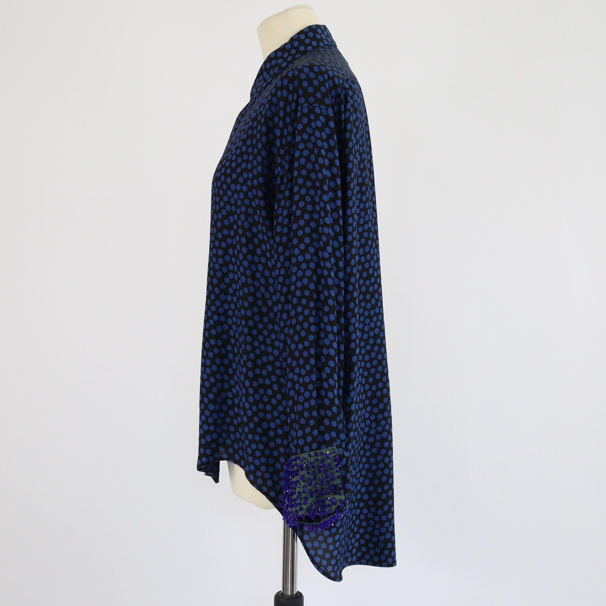 Saint Laurent Blue/Black Polka Dotted Beaded Long Sleeve Blouse Womens Saint Laurent 