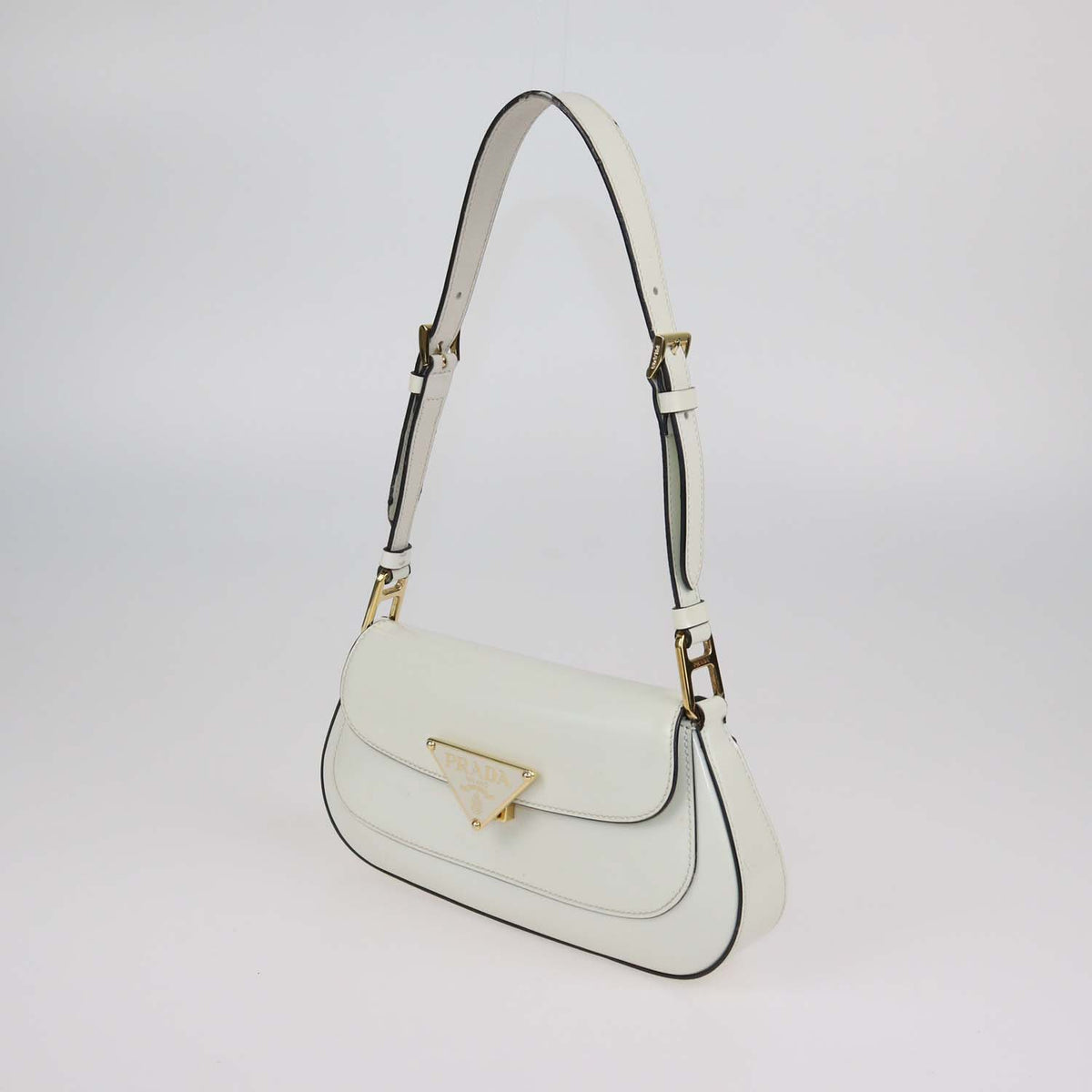 Prada Ivory Brushed Leather Plaque Flap Shoulder Bag