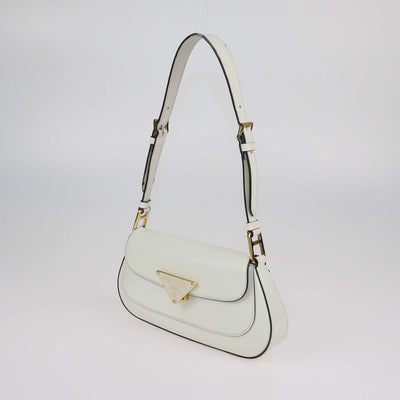 Prada Ivory Brushed Leather Plaque Flap Shoulder Bag