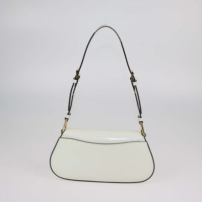 Prada Ivory Brushed Leather Plaque Flap Shoulder Bag