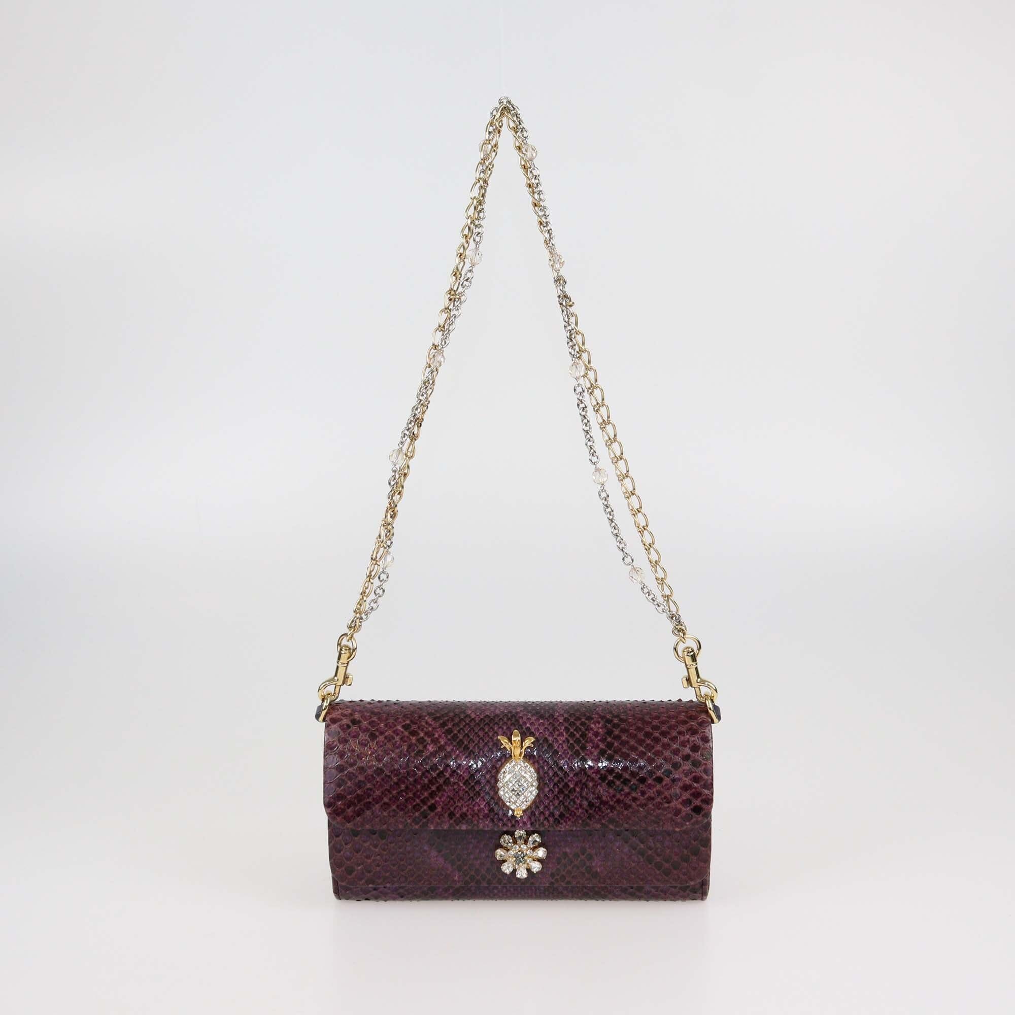 Dolce & Gabbana Purple Python Crystal Embellished Chain Clutch Womens Dolce & Gabbana 