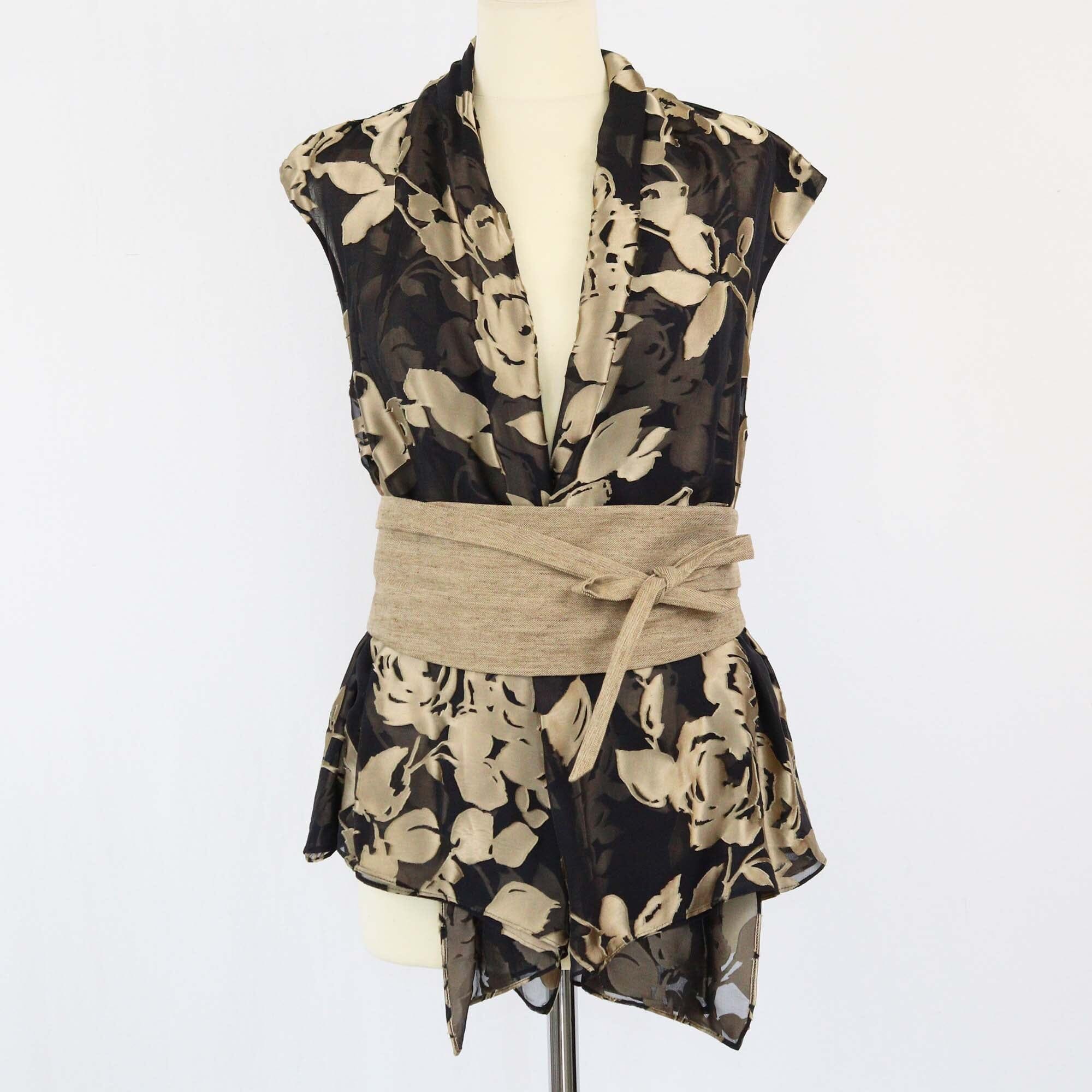 Brunello Cucinelli Black/Metallic Beige Floral Sleeveless Blouse Womens Brunello Cucinelli 