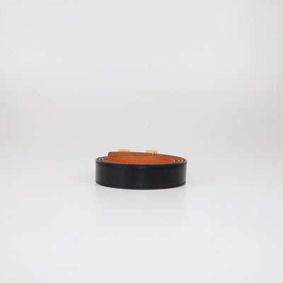 Hermes Black/Orange Box Calf and Togo Leather Reversible H Buckle Belt