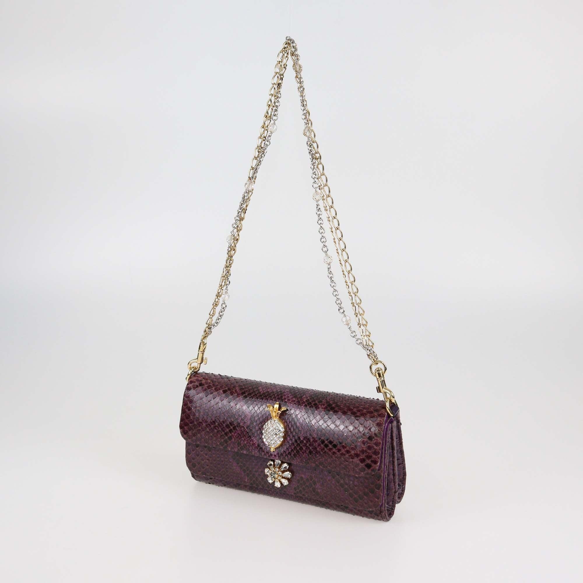 Dolce & Gabbana Purple Python Crystal Embellished Chain Clutch Womens Dolce & Gabbana 