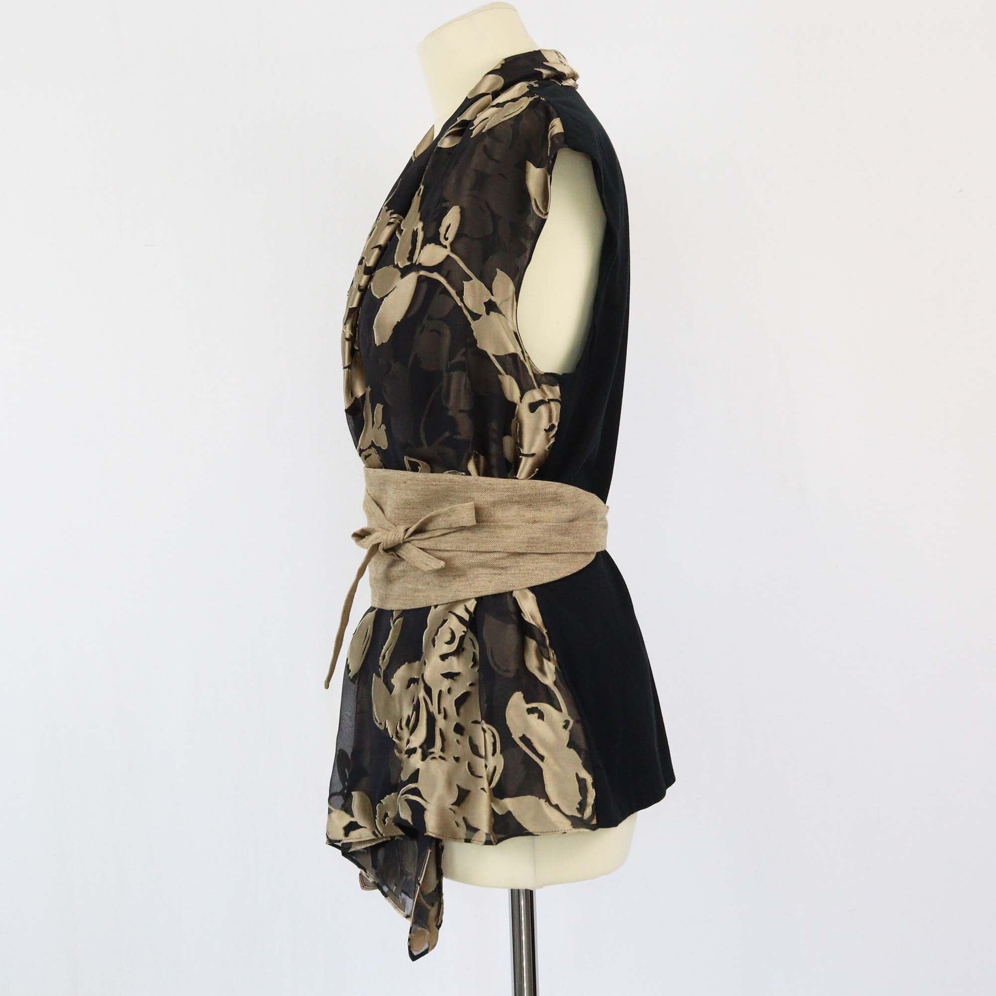 Brunello Cucinelli Black/Metallic Beige Floral Sleeveless Blouse Womens Brunello Cucinelli 