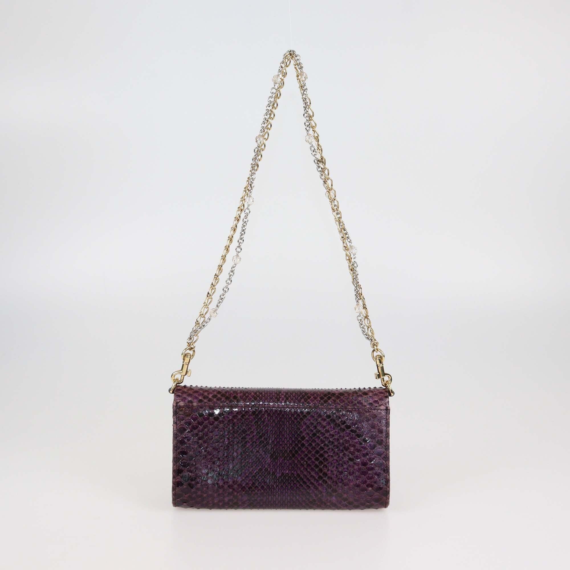 Dolce & Gabbana Purple Python Crystal Embellished Chain Clutch Womens Dolce & Gabbana 