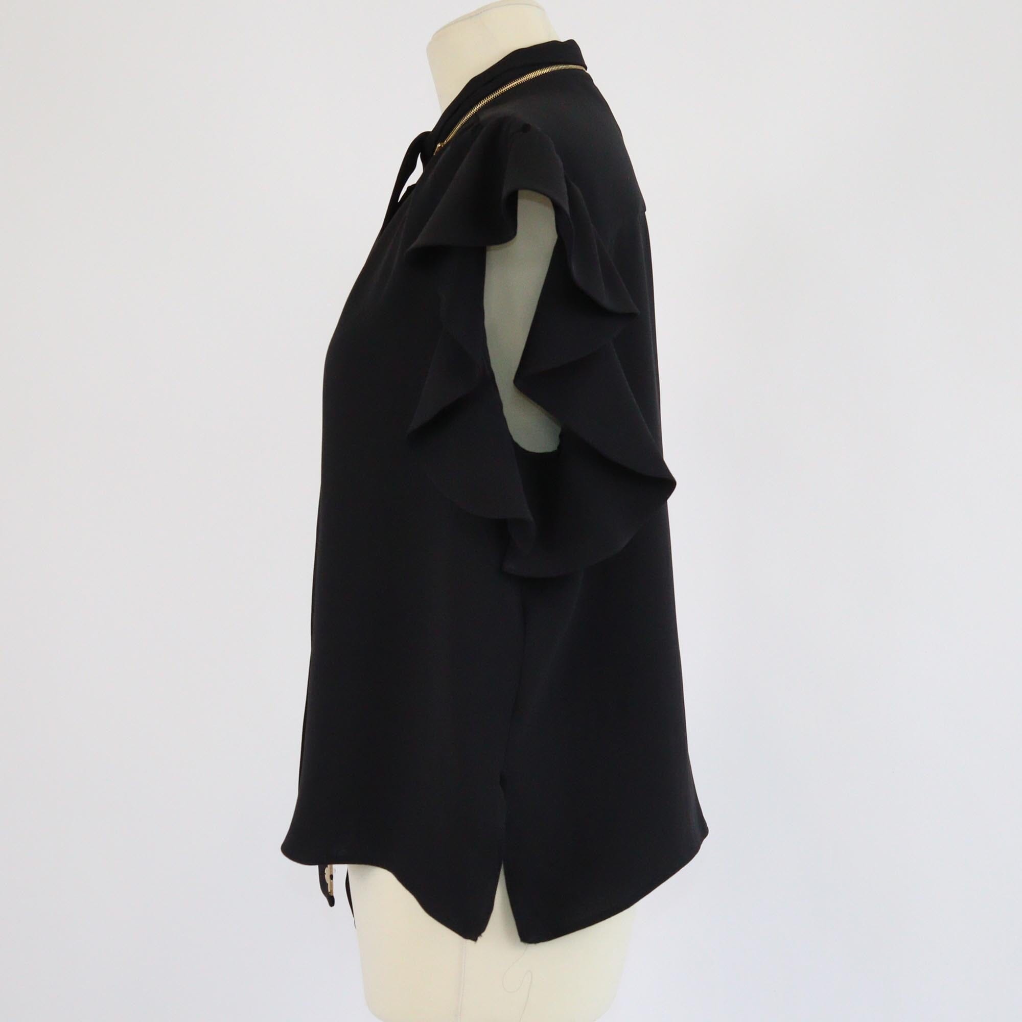 Louis Vuitton Black Zip Monogram Stripe Flounce Raffle Sleeve Blouse Womens Louis Vuitton 