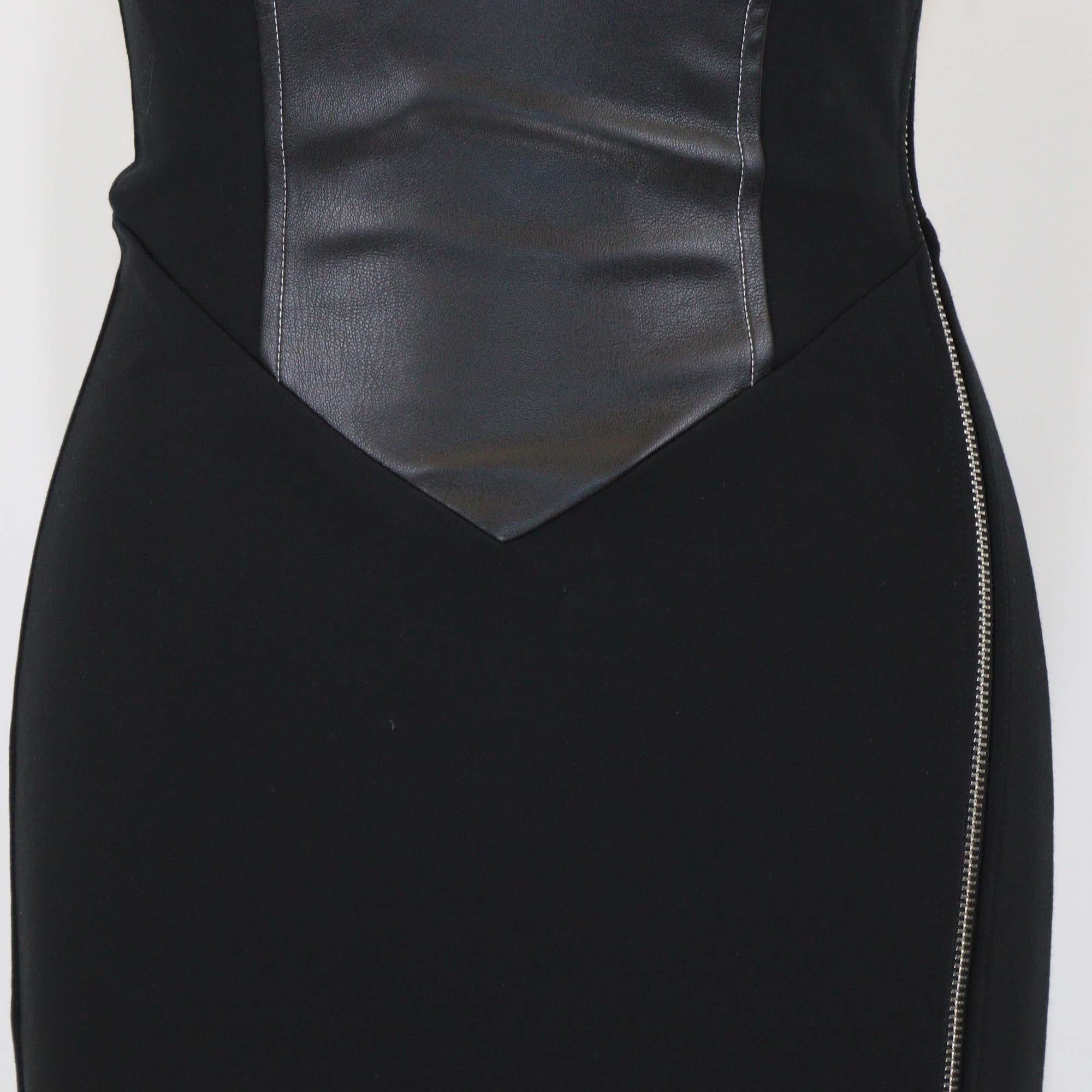 Staud Black Blend Rayon and Faux Leather Side Zip Halterneck Long Dress