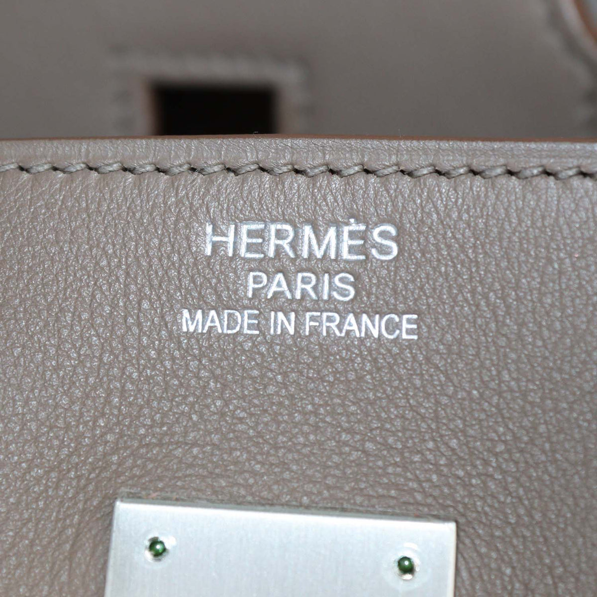 Hermes Etoupe, Argile, Rose Jaipur Clemence and Swift Leather Brushed Palladium Birkin 35 Bag