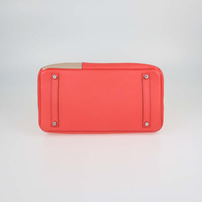 Hermes Etoupe, Argile, Rose Jaipur Clemence and Swift Leather Brushed Palladium Birkin 35 Bag