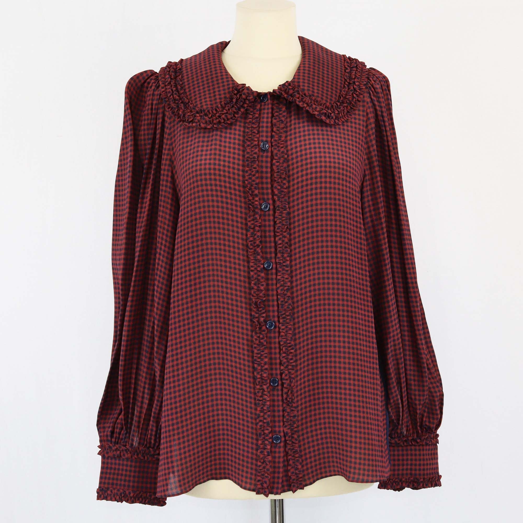 Fendi Maroon/Black Checkered Longsleeve Blouse Womens Fendi 