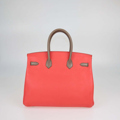 Hermes Etoupe, Argile, Rose Jaipur Clemence and Swift Leather Brushed Palladium Birkin 35 Bag