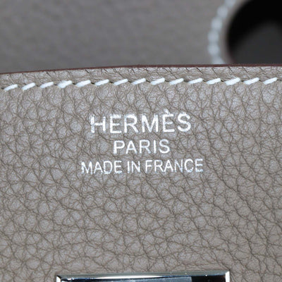 Hermes Etoupe Clemence Leather Palladium Hardware Birkin 35 Bag