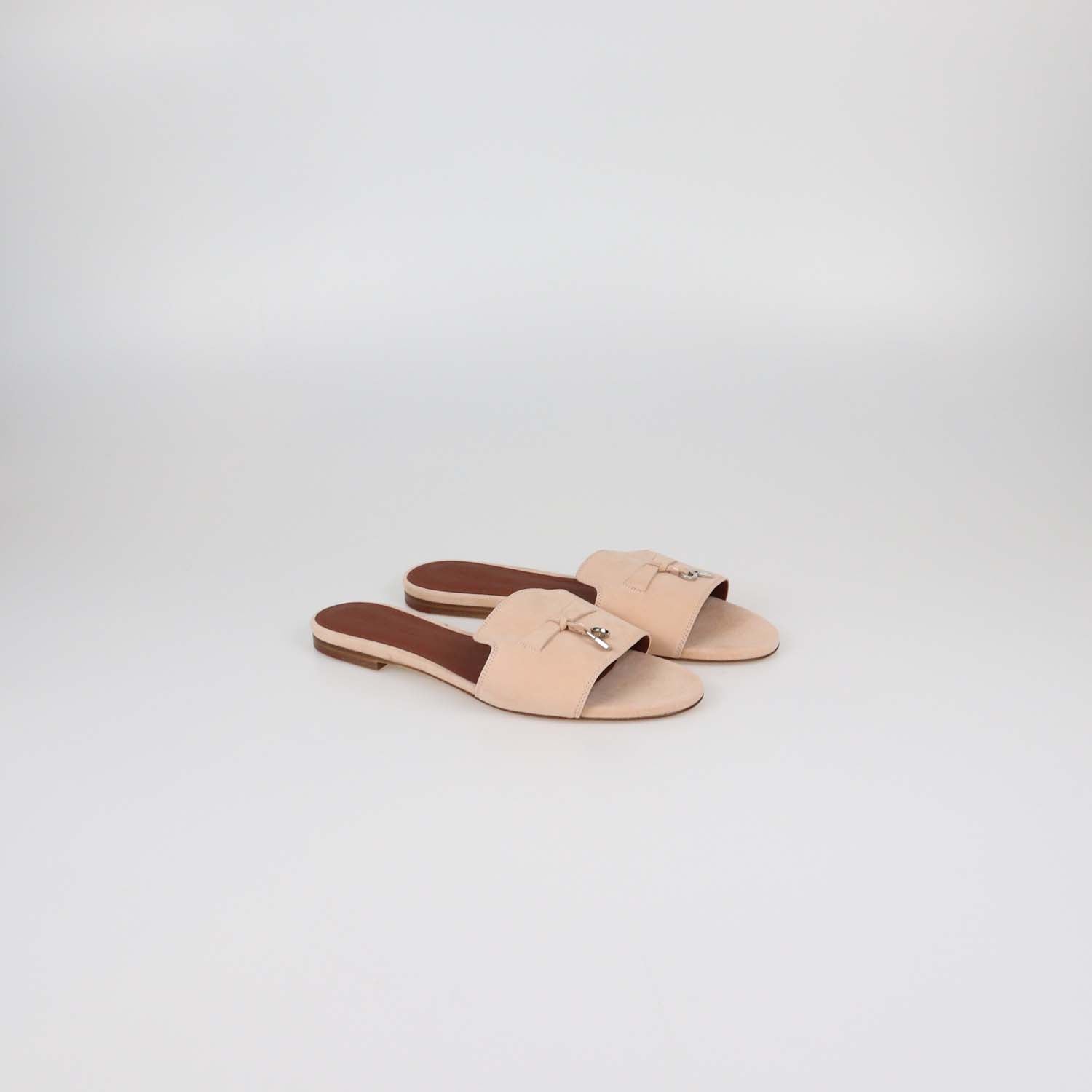 Loro Piana Pink Suede Summer Charms Flat Sandals