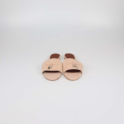 Loro Piana Pink Suede Summer Charms Flat Sandals