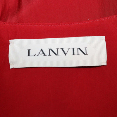 Lanvin Red Polyester V Neck Puff Sleeve Midi Dress