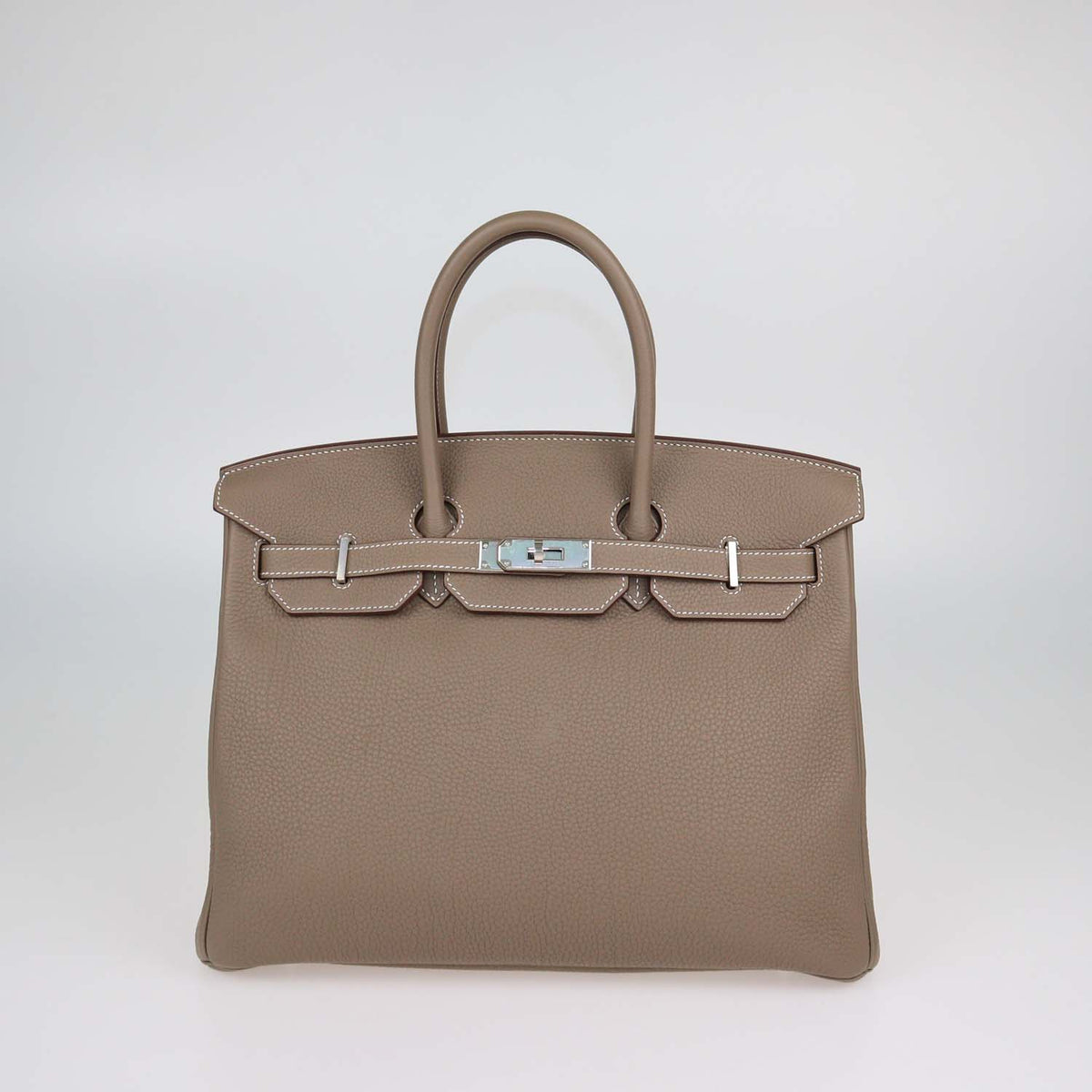 Hermes Etoupe Clemence Leather Palladium Hardware Birkin 35 Bag