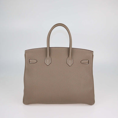 Hermes Etoupe Clemence Leather Palladium Hardware Birkin 35 Bag