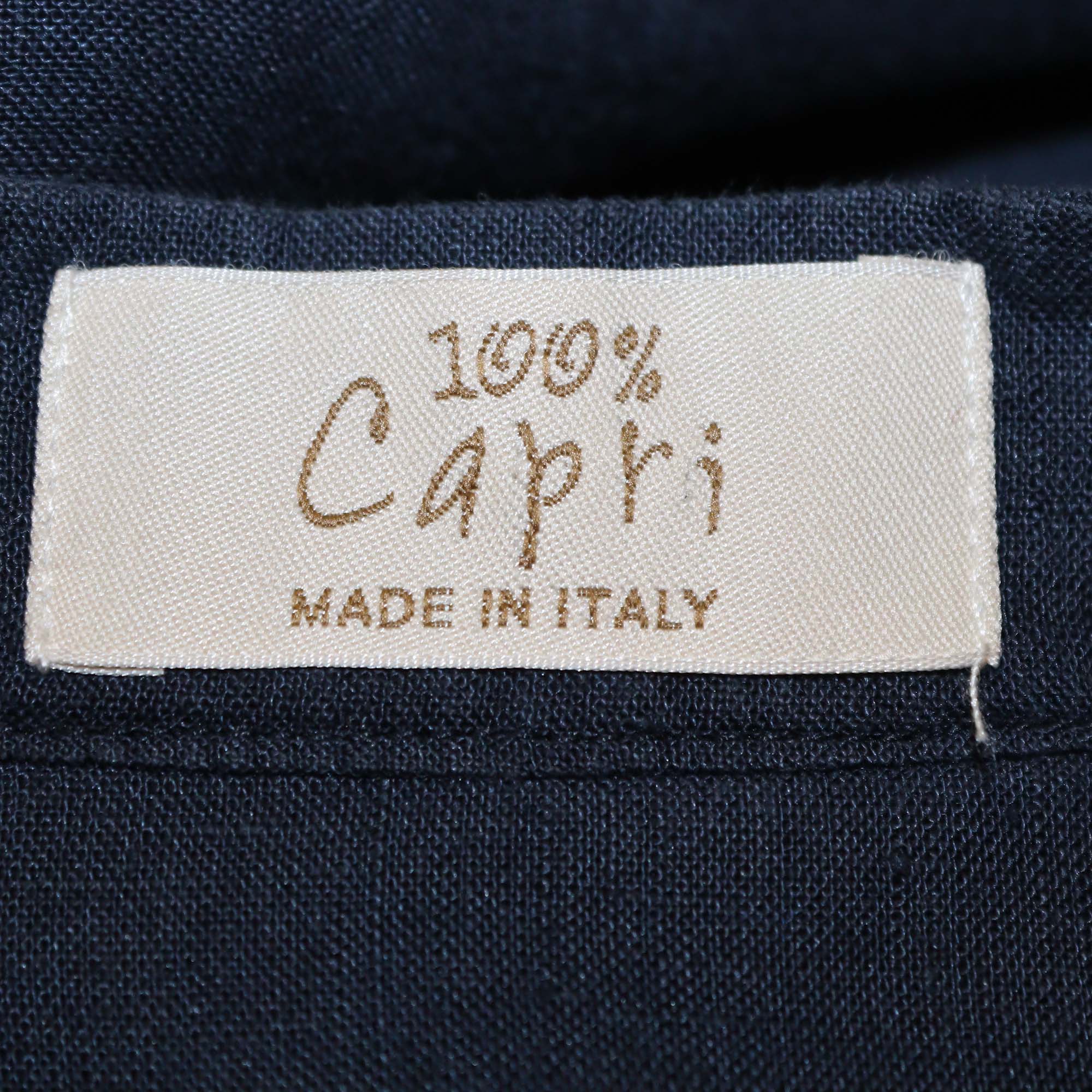 100% Capri Navy Blue Linen Camicia Royal Pleated Long Sleeve Maxi Dress