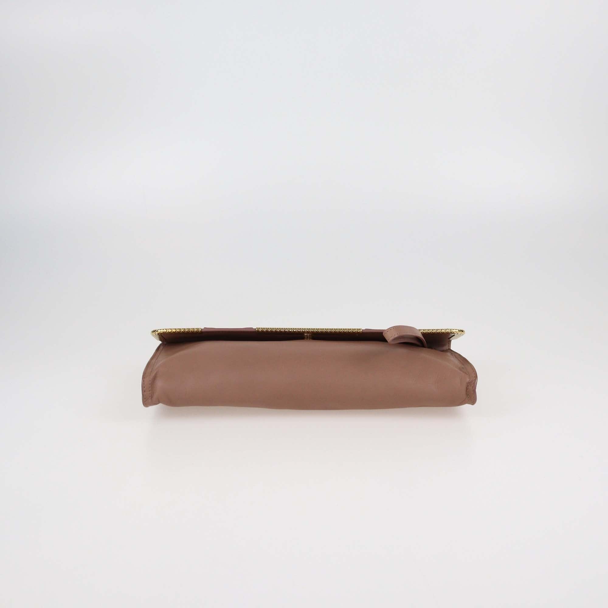 Bottega Veneta Old Rose Leather Metal Edge Wristlet Clutch Womens Bottega Veneta 