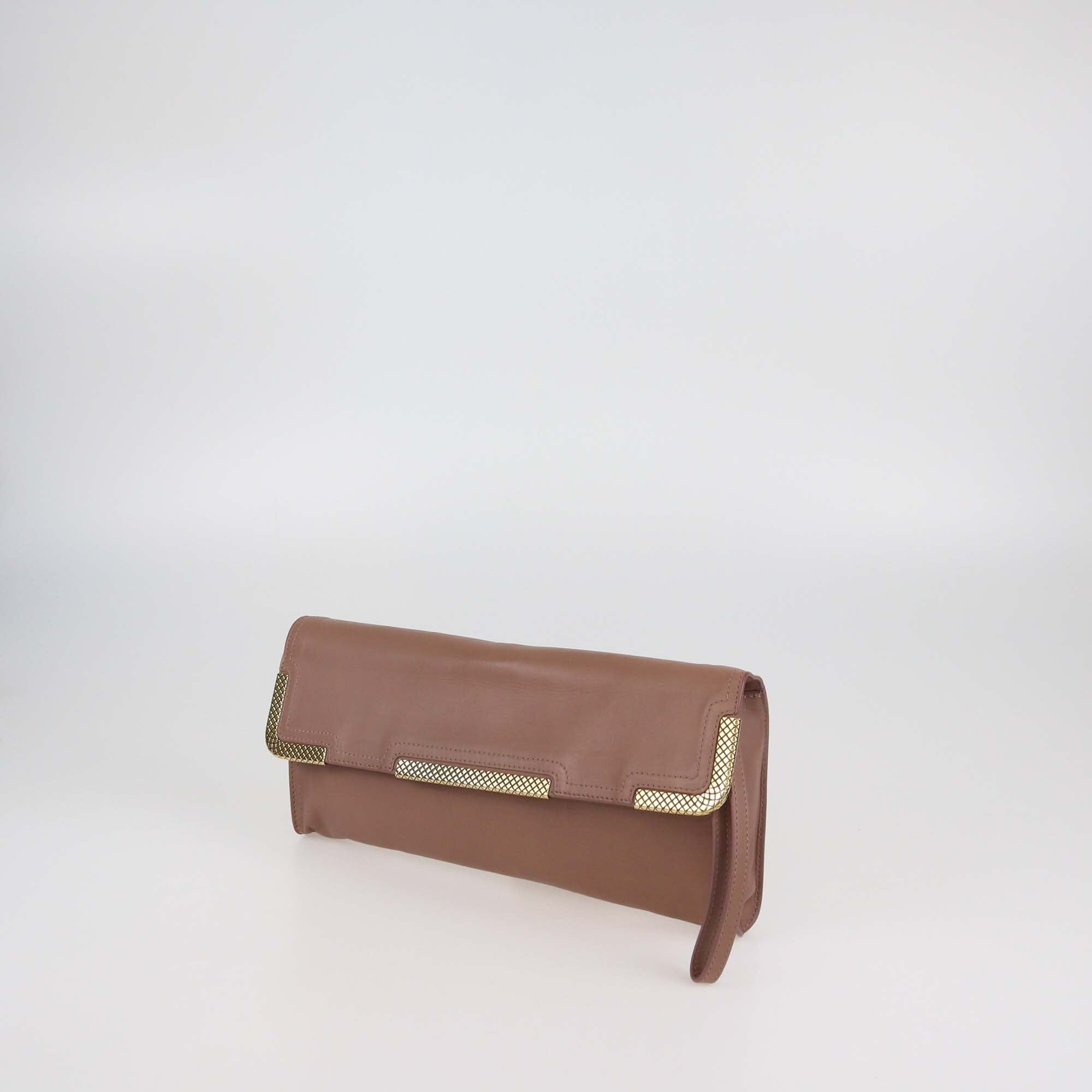 Bottega Veneta Old Rose Leather Metal Edge Wristlet Clutch Womens Bottega Veneta 