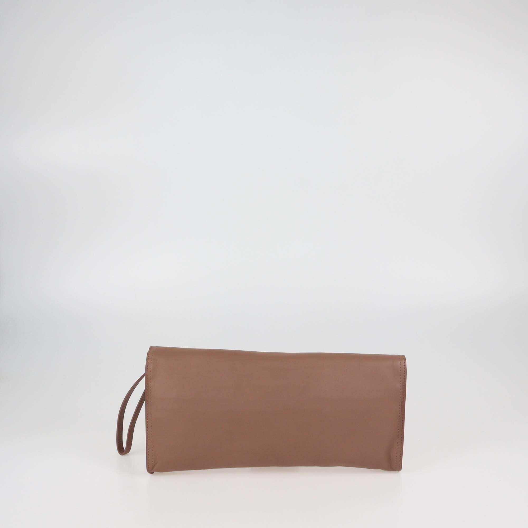 Bottega Veneta Old Rose Leather Metal Edge Wristlet Clutch Womens Bottega Veneta 