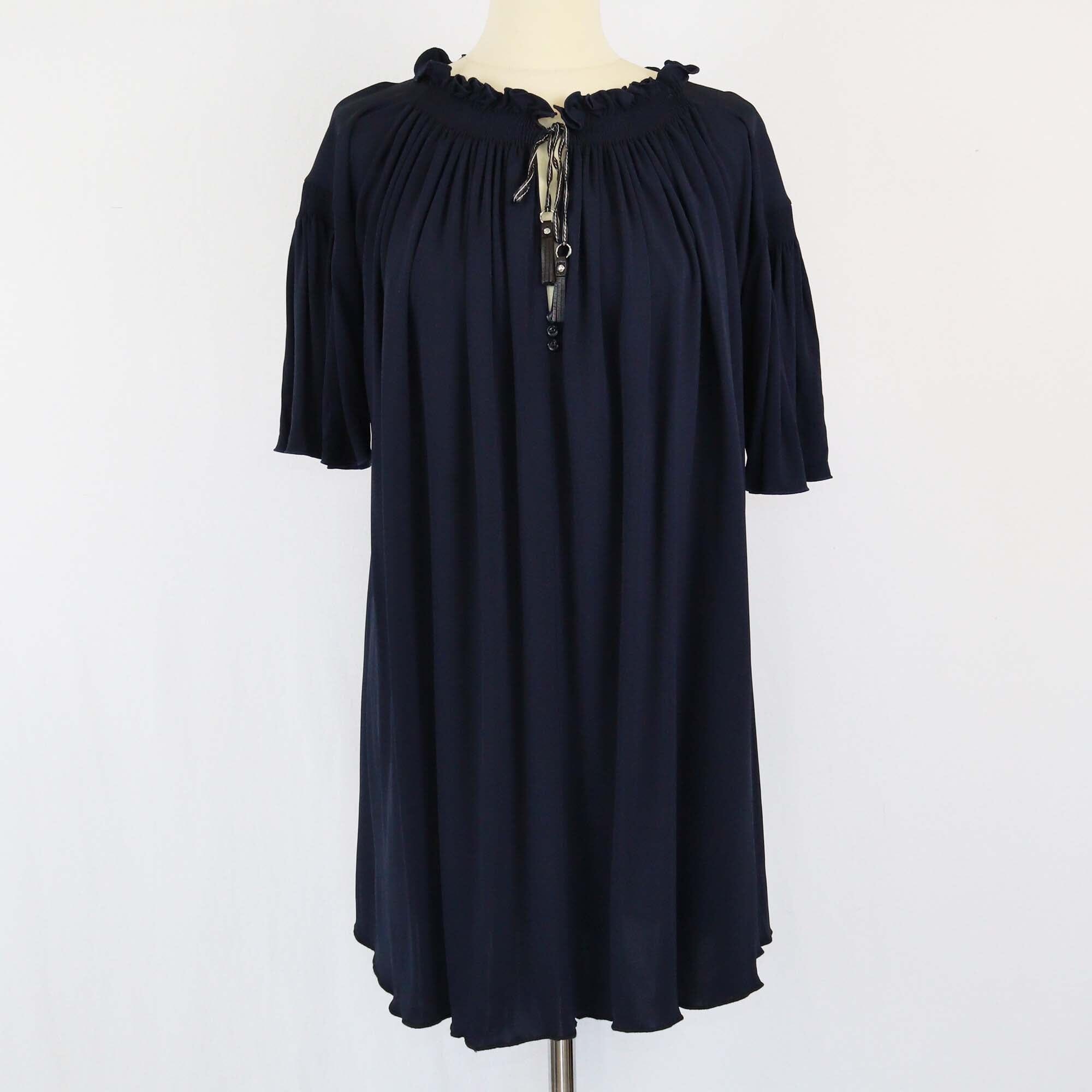 Louis Vuitton Navy Blue Ruffle Midi Dress Womens Louis Vuitton 